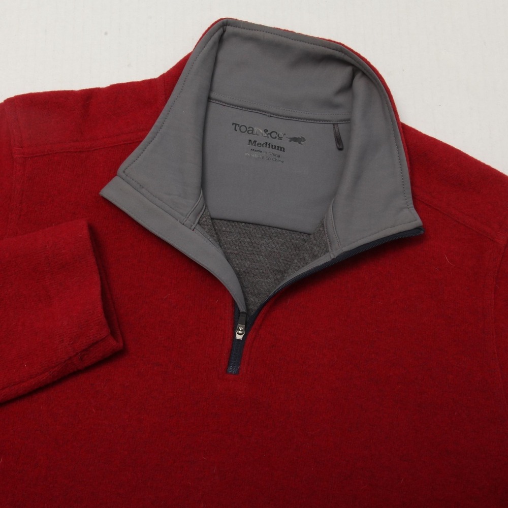 Toad & Co Kennicott Sweater Men Medium Red 1/4 Zip Mock Neck Wool Blend Pullover